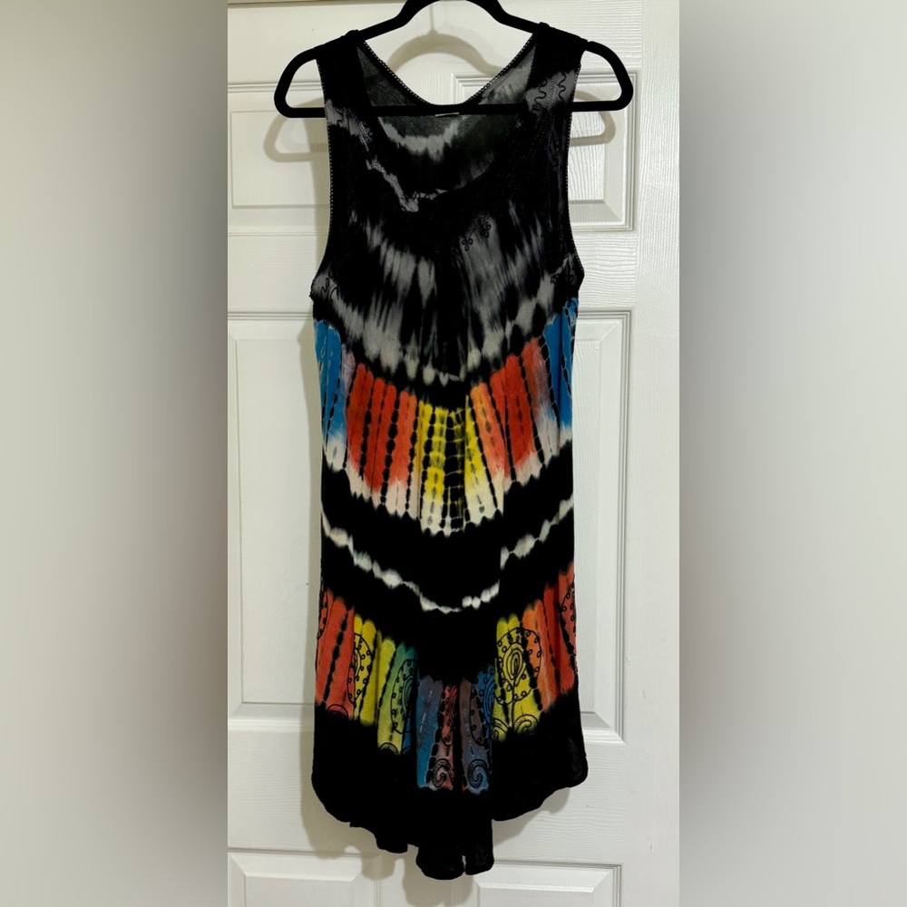 Shoreline Tie-Dyed and Embroidered Short Rayon Dress